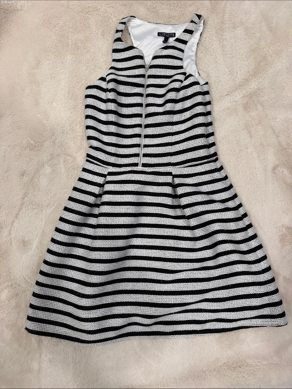 Express Black & White Striped Girls' Zip-Front Dress